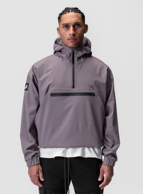 ASRV户外防水防风紫色运动卫衣男士春秋季半拉链外套宽松连帽长袖