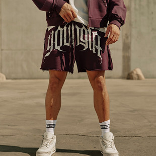 运动休闲卷边毛圈棉五分裤 YOUANGLA新款 男子夏季 健身短裤 宽松 美式