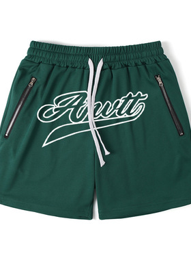 夏季绿色美式短裤男不过膝篮球裤四分宽松速干透气跑步训练运动裤