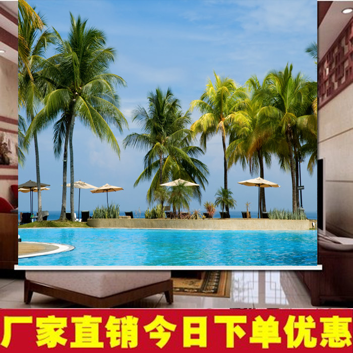 定做卷帘海边椰子树浴池大海海景图风景画客厅浴室卫生间窗帘挂画