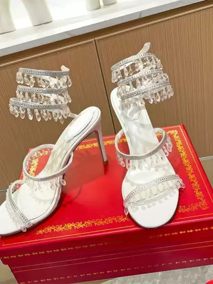 Vidona 2025 New Open-Toe Stiletto Sandals for Women, Fairy Style Crystal Shoes, Rhinestone Wedding Shoes, Bride Shoes for Summer