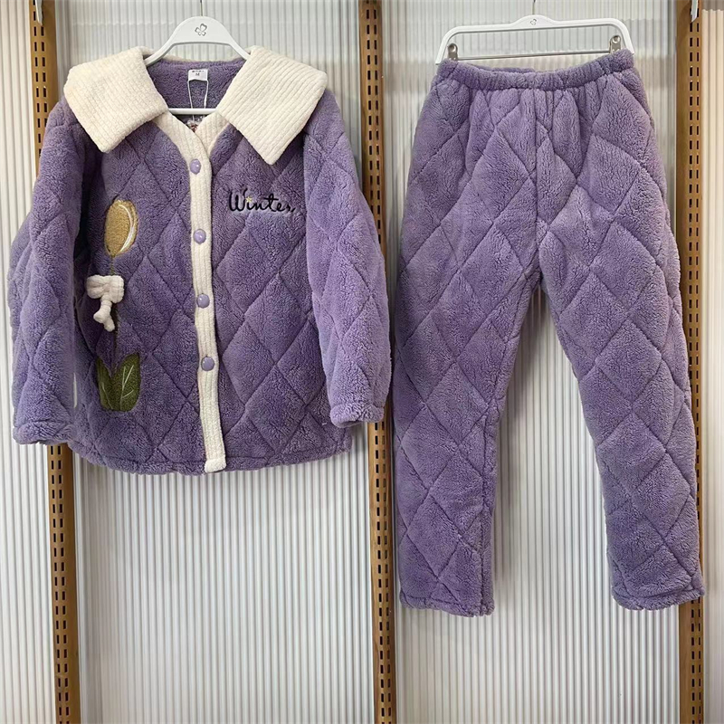 都市丽人女珊瑚绒夹棉甜美睡衣