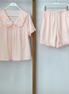 都市丽人睡衣女24夏凉感无尘棉短袖短裤套头翻领家居服薄款LH49A4