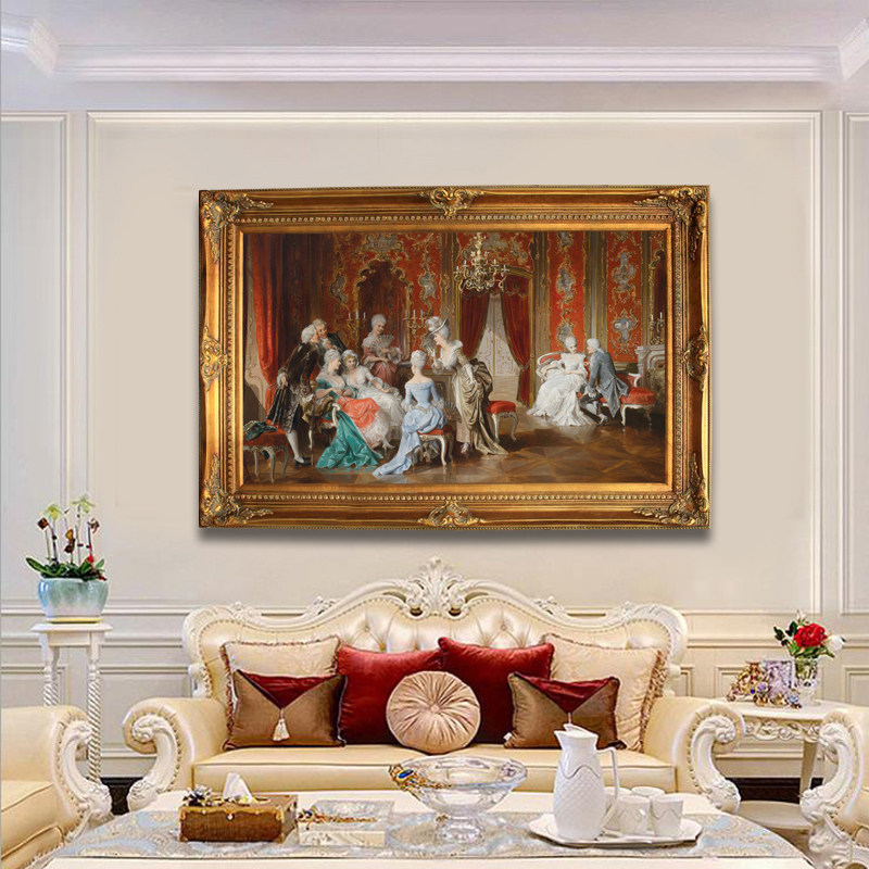 宫廷人物油画欧式法式轻奢风格装饰画酒店会所画高档实木框贴金箔