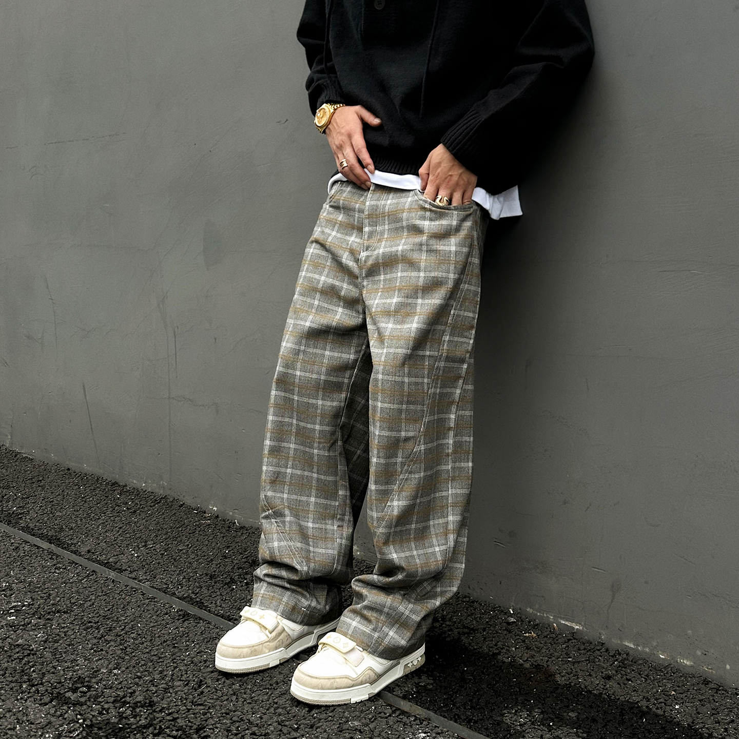 cleanfit格子裤男女格纹松紧腰