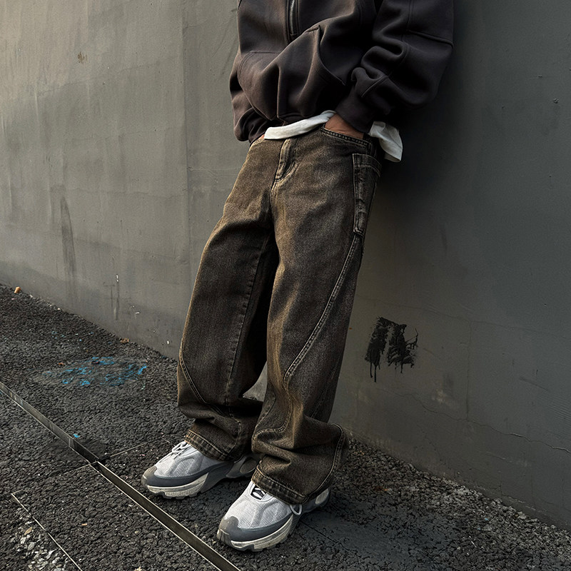 UNAps秋冬季重工做旧复古直筒牛仔裤男潮牌美式宽松休闲萝卜裤子,男装,牛仔裤,淘宝优惠券,粉丝福利购,淘宝优惠卷