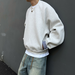 UNAps秋冬boxy格子拼接500克挺阔cleanfit短款 圆领情侣卫衣男女潮