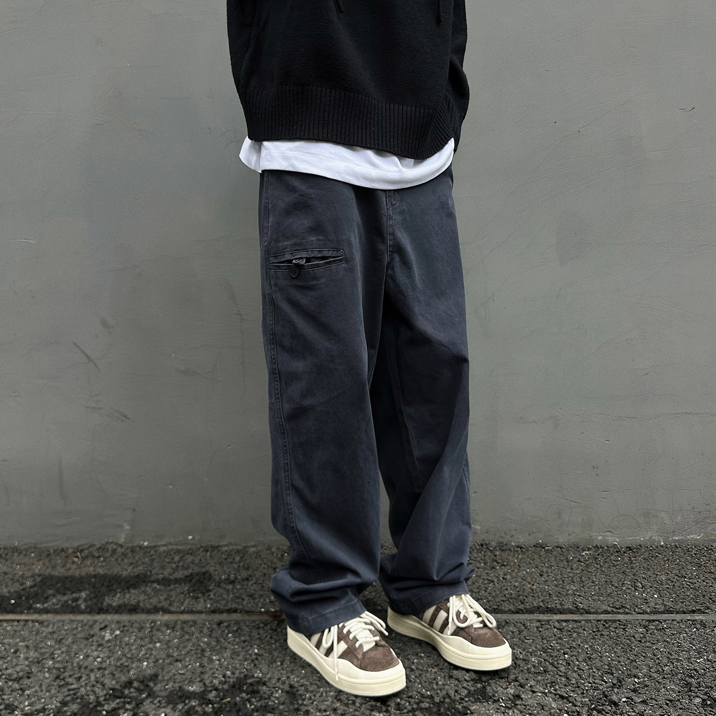 复古vintage法工蓝工装裤男女潮