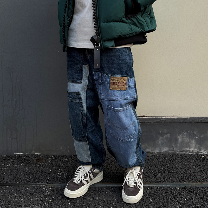 重磅水洗15盎司解构拼接牛仔裤