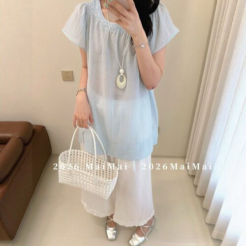 大码女装夏日清凉风棉麻短袖T恤女宽松显瘦百搭韩系休闲上衣小衫