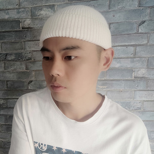 美式海军帽短款圆顶包头帽针织毛线情侣款纯色秋冬棉男女休闲冷帽