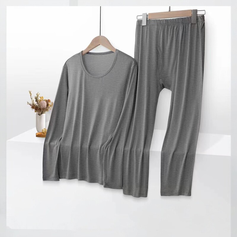 男士莫代尔薄款内衣套装圆领秋衣秋裤高弹力加肥加大贴身线衣裤