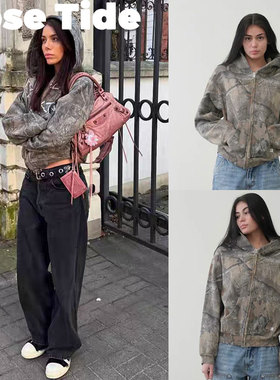 Rose Tide买手店正品AKIMBO外套Realtree树枝迷彩印花连帽衫卫衣