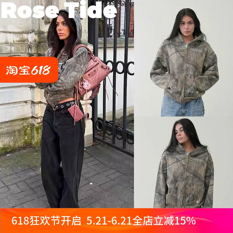 Rose Tide买手店正品AKIMBO外套Realtree树枝迷彩印花连帽衫卫衣