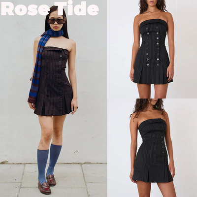 正品Peachyden条纹抹胸连衣裙