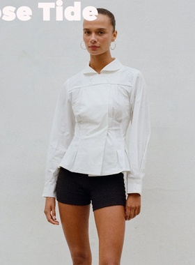 Rose Tide买手店现货正品Peachy den衬衫纽扣褶皱收腰长袖衬衣