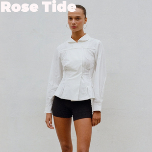 Rose Tide买手店现货正品Peachy den衬衫纽扣褶皱收腰长袖衬衣