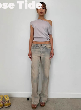 Rose tide买手店正品Tankair长裤25新品复古做旧粉蓝色水洗牛仔裤