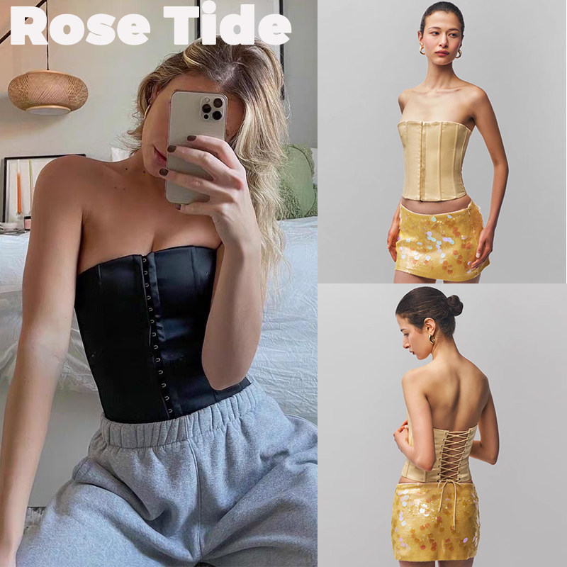 Rose Tide买手店正品Danielle Guizio鱼骨抹胸紧身绑带束腰上衣