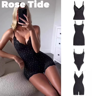 Rose tide买手店正品Skims连衣裙印花蕾丝拼接吊带背心短裤连体衣