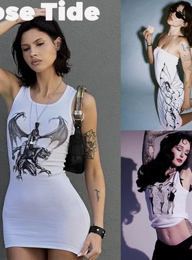 Rose Tide买手店正品Deadly doll漫画印花涂鸦短袖背心抹胸连衣裙
