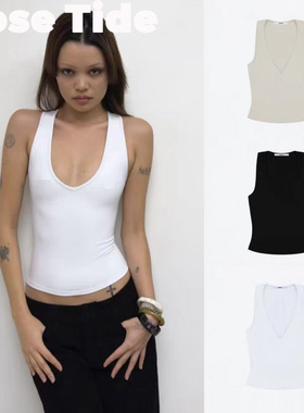 Rose tide买手店正品折扣Tankair背心25新品纯色V领吊带无袖上衣