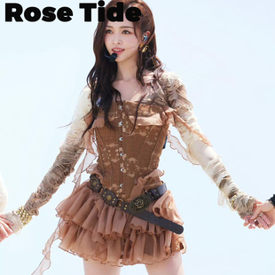 Rose Tide买手店正品Lsoul连衣裙吴宣仪同款拼接鱼骨抹胸蓬蓬裙
