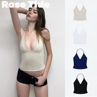 Rose tide买手店正品折扣Tankair背心纯色修身挂脖V领吊带上衣