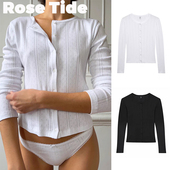 Rose 针织开衫 tide买手店正品 现货Coucou上衣有机棉镂空排扣长袖