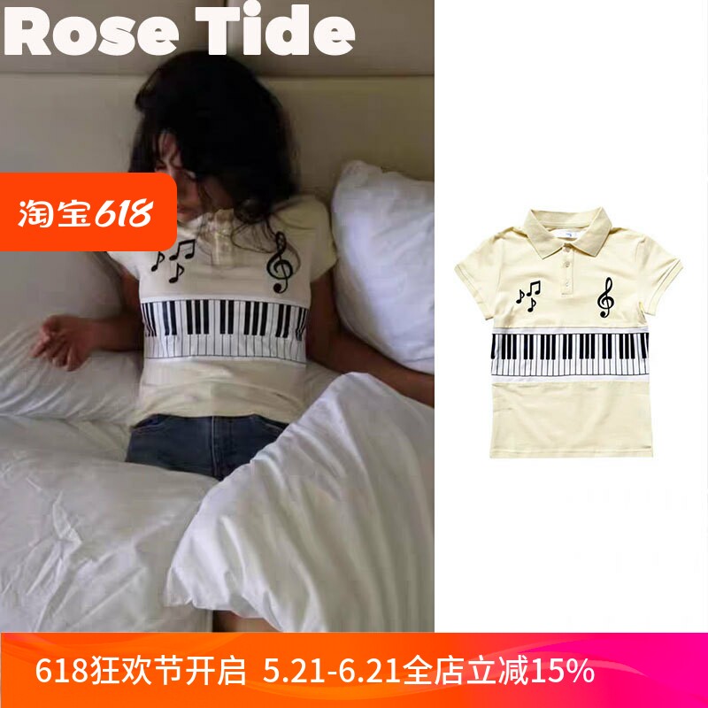 Rose tide买手店正品现货Praying短袖Y2K千禧风钢琴印花Polo上衣