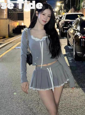 Rose Tide买手店折扣正品Lsoul套装赵美延同款蕾丝边上衣百褶裙