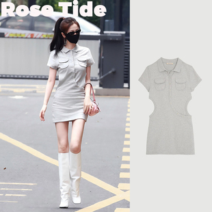 Rose tide买手店正品Paloma wool虞书欣同款镂空polo领短袖连衣裙