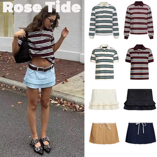Rose Tide买手店现货正品Lioness条纹Polo衫T恤短袖上衣百褶短裙