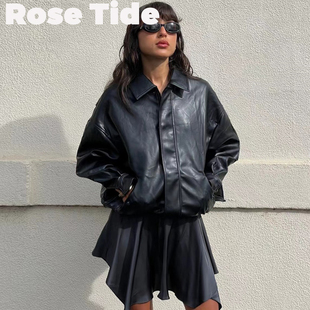 Rose tide买手店正品现货Lioness皮衣复古做旧宽松飞行员夹克外套