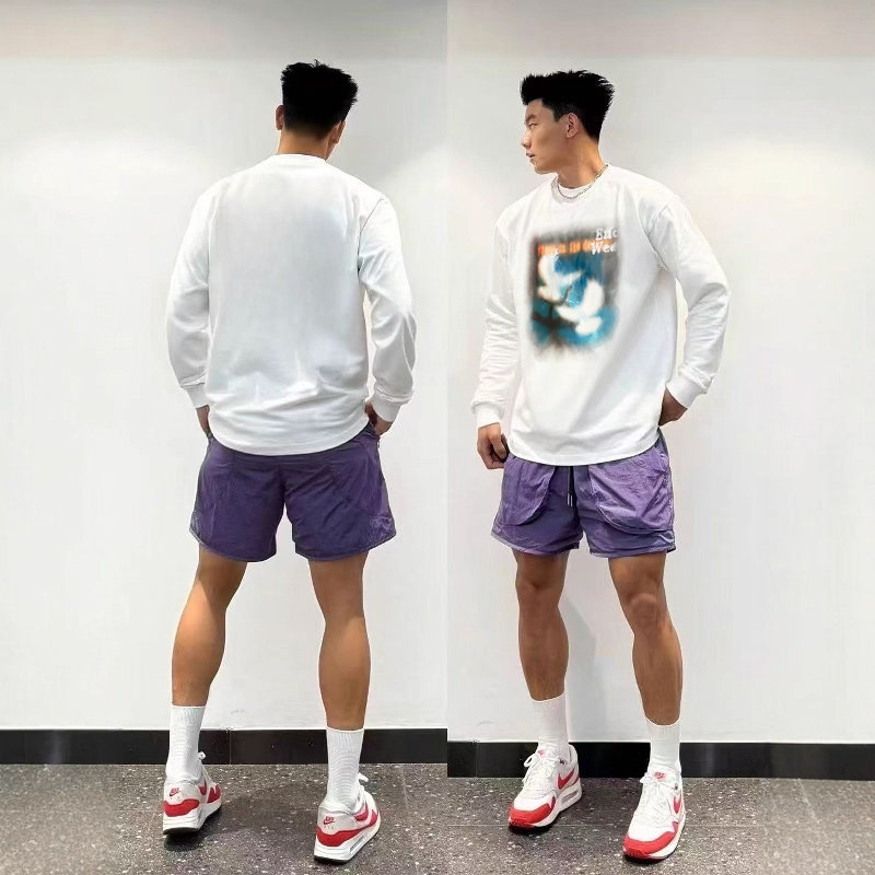 2026春秋季美式街头和平鸽印花长袖t恤男嘻哈纯棉圆领hiphop上衣