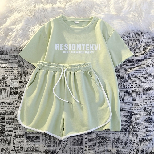 Летняя футболка с коротким рукавом, комфортный комплект, модный спортивный костюм для отдыха, свободный крой, для бега