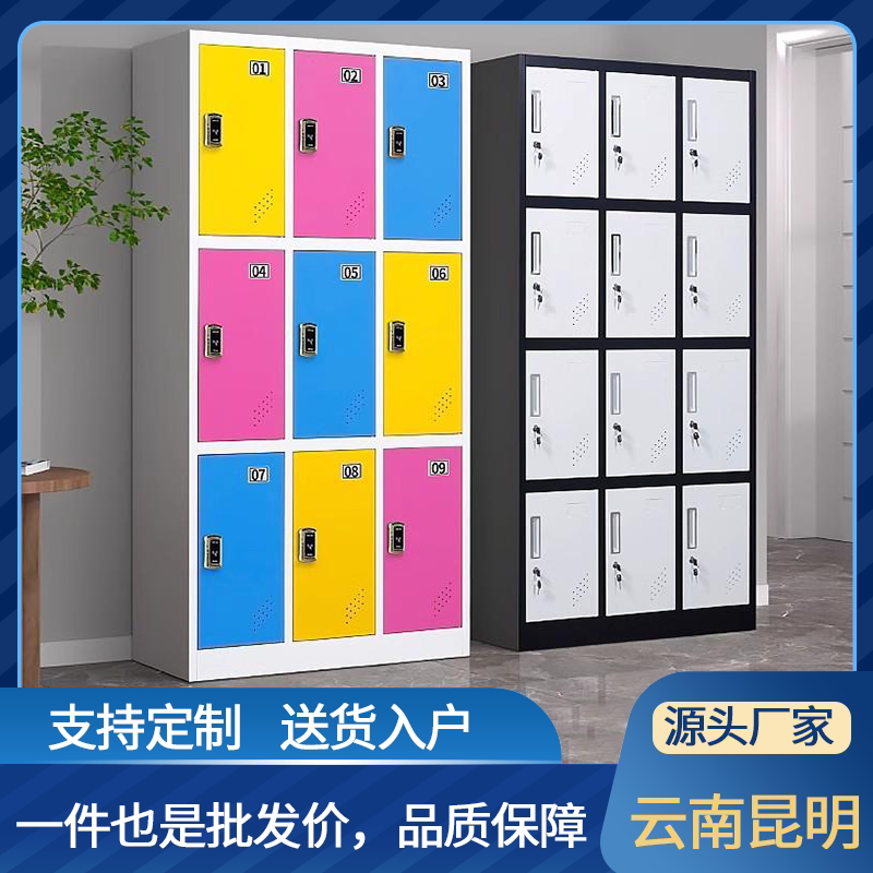 钢制彩色更衣柜健身房换衣柜游泳馆浴室带锁储物柜铁皮柜昆明厂家