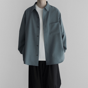 现货日系长袖衬衫男宽松冷淡风纯色百搭休闲衬衣 DS87-P58,男装衬衫,星座1017-1