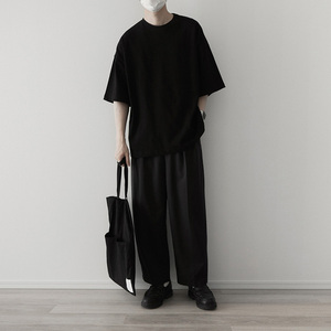 黑色重磅短袖男款夏季美式小领口正肩t恤cleanfit内搭三本针半袖，男装西裤，星座1017-1