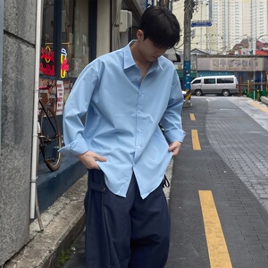 男士长袖衬衫秋季宽松韩版高级感休闲纯色衬上衣 AS931-P48图片