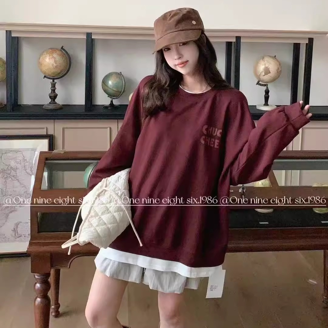 1986假两件卫衣大版长袖上衣2210