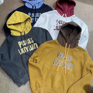 1986加绒连帽卫衣2025冬时尚 上衣7229 百搭休闲宽松长袖