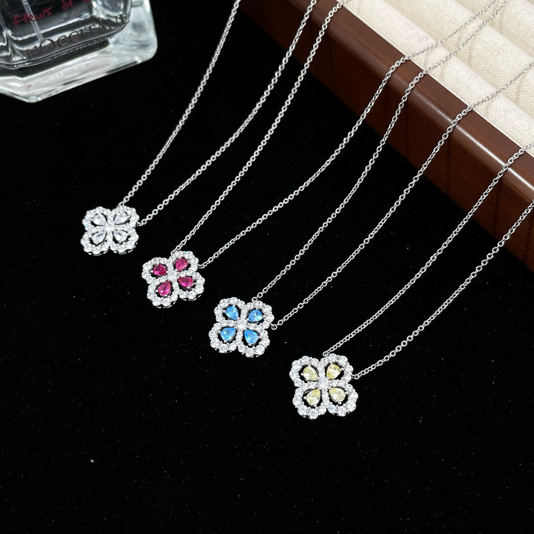 hw四叶草项链925银loop锁骨链