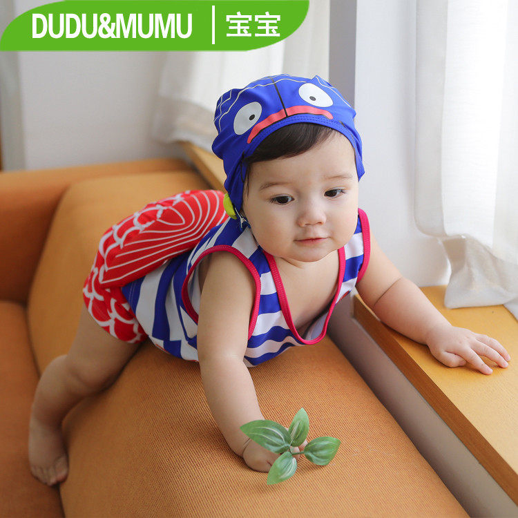 新款韩国儿童泳衣男童女分体游泳衣表演服宝宝卡通潮可爱平角泳裤