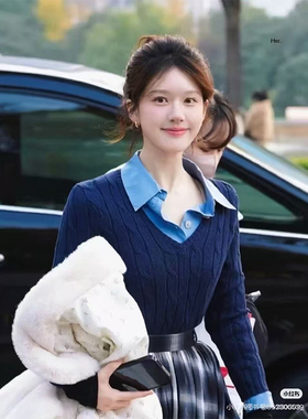 美式经典 Cotton V-Neck Sweater 女款V领扭花毛衣25111910