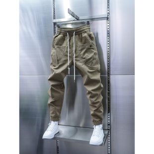 春秋束脚哈伦裤 2025潮流男士 纯色弹力百搭小脚裤 大口袋休闲裤 新款