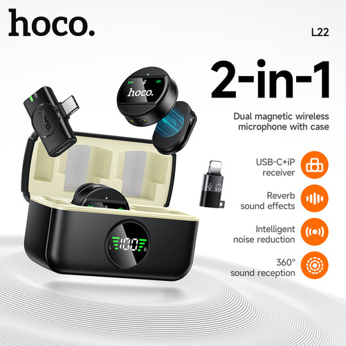 HOCO/浩酷 L22音煜一拖二带仓无线麦克风(iP/Type-C)直播会议户外