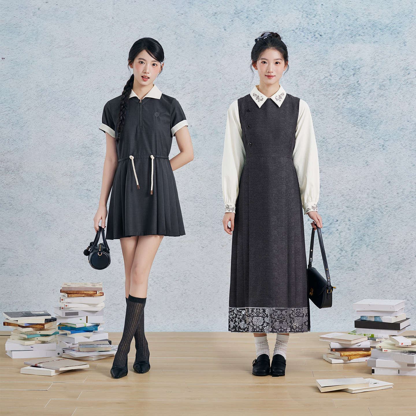 织造司佐佑中式学院[书晏&书砚]翻领衬衫马面裙连衣裙女改良汉服图片