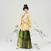 玉兔揽月织造司原创明制汉服仿妆花暗纹团花马面裙套装 对交穿上衣