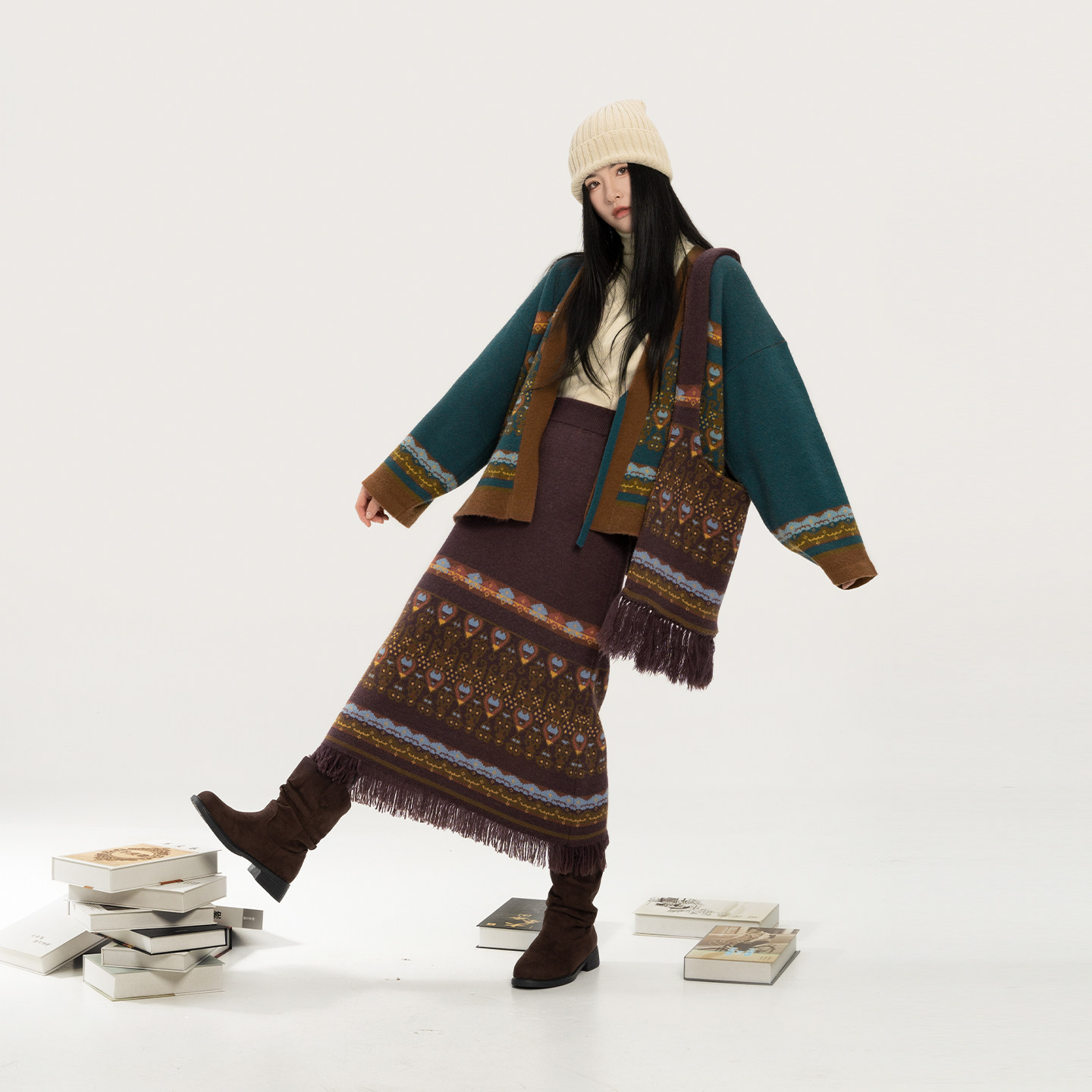 织造司[牧诗]国风毛衣开衫外套女2025新款针织高领打底衫半身裙子,女装/女士精品,汉服套装,淘宝优惠券,粉丝福利购,淘宝优惠卷